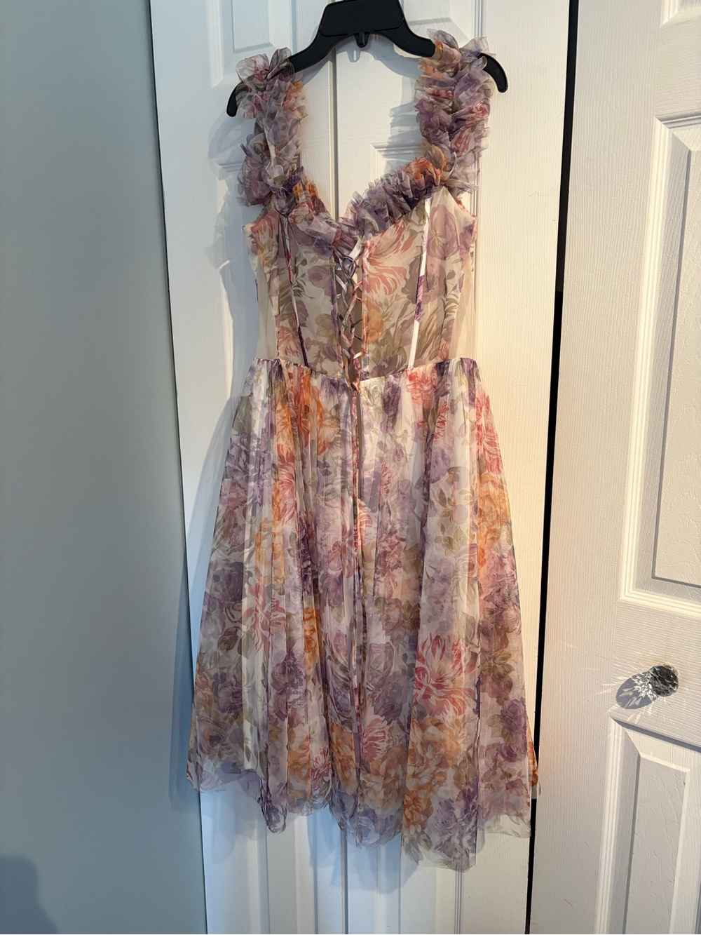 SHEIN Floral Ruffle Strap Dress - Lavender & Peach